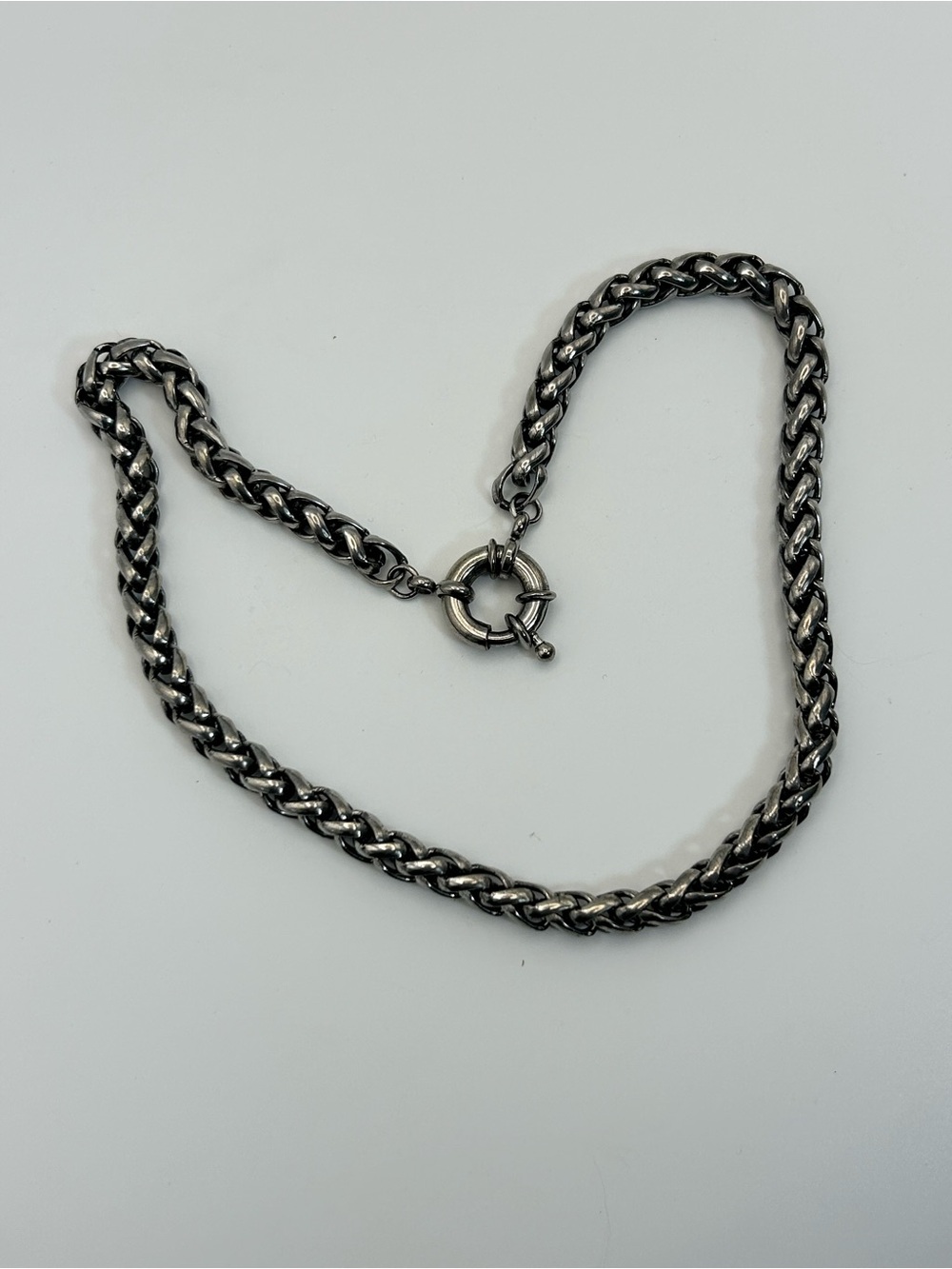 Gunmetal Wheat Chain Necklace Thick Chunky Edgy 16" Unsigned - Picture 8 of 12